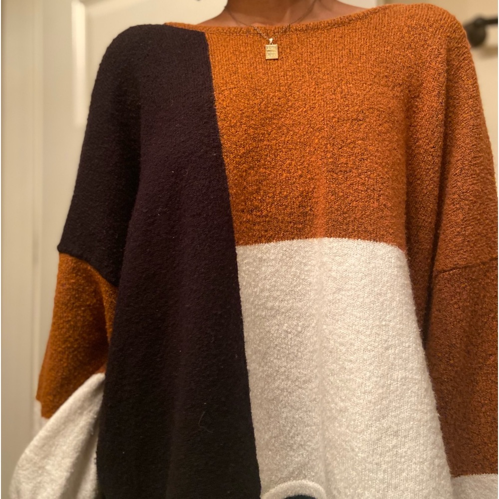 Autumn Colorblock Sweater with Back Bow